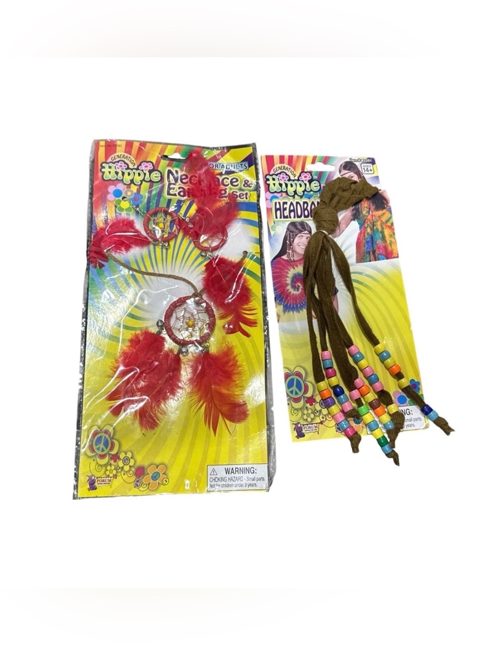 Red Feather Dreamcatcher Necklace & Multicolor Bead Headband Set